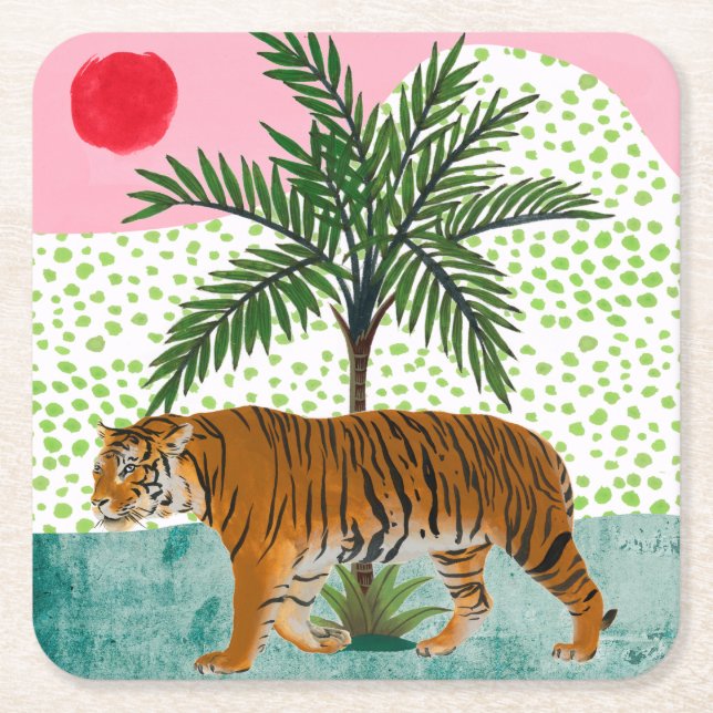 Tiger at Sunrise Square Paper Coaster (Front)