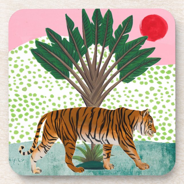 Tiger at Sunset Beverage Coaster (Front)