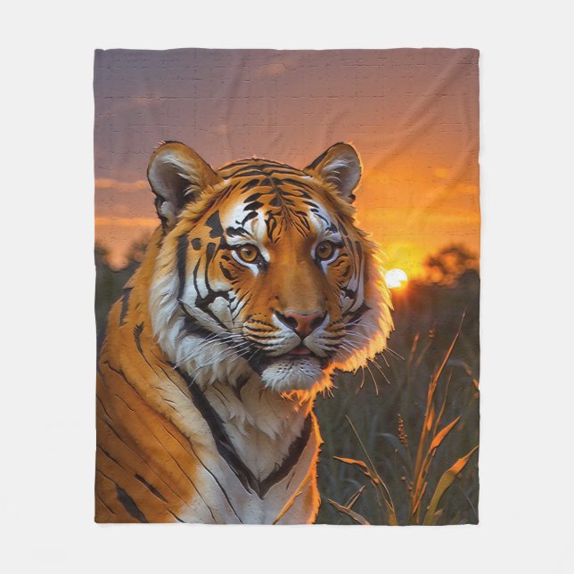 Tiger at Sunset Fleece Blanket (Front)