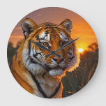 Tiger at Sunset Large Clock