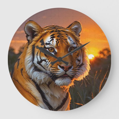 Tiger at Sunset Large Clock