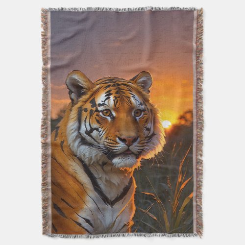 Tiger at Sunset Throw Blanket