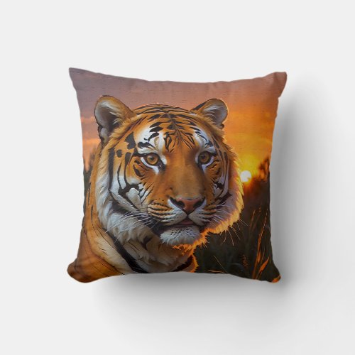 Tiger at Sunset Throw Pillow