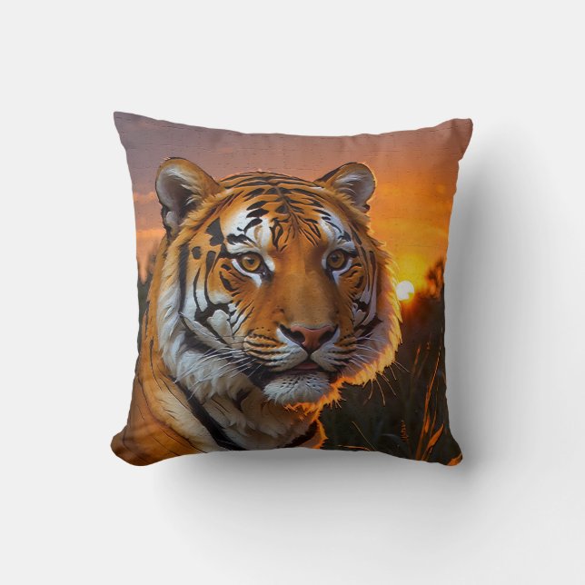 Tiger at Sunset Throw Pillow (Front)