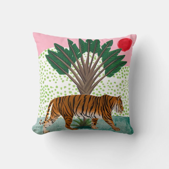 Tiger at Sunset Throw Pillow (Front)