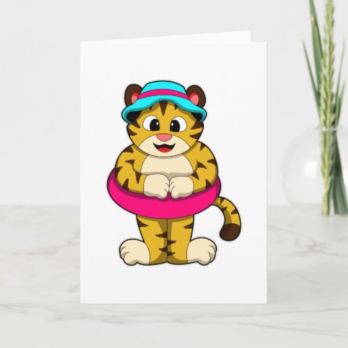 Tiger at Swimming with Swim ring  Hat Card