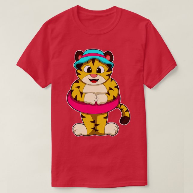 Tiger at Swimming with Swim ring Hat T-Shirt (Design Front)