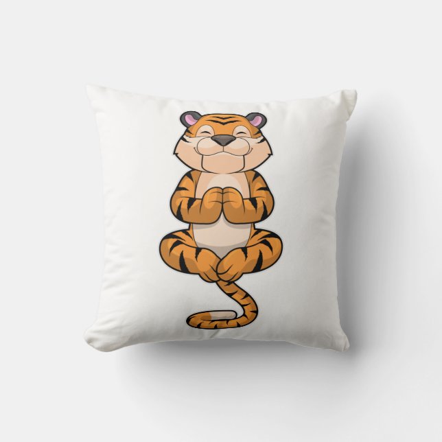Tiger at Yoga Fitness Throw Pillow (Front)