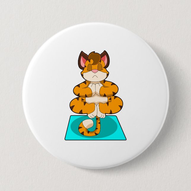 Tiger at Yoga on Yoga mat Button (Front)