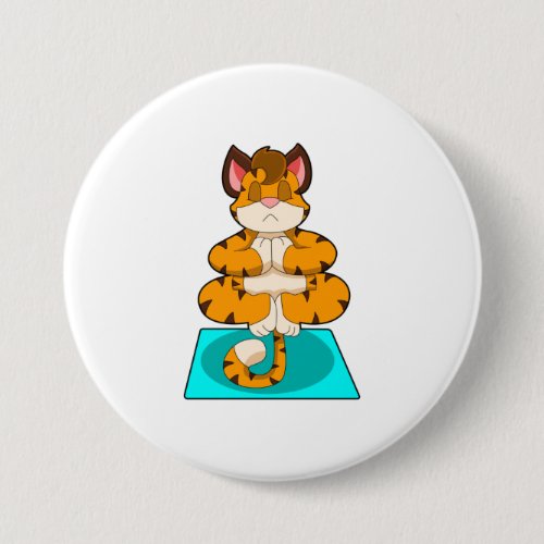 Tiger at Yoga on Yoga mat Button