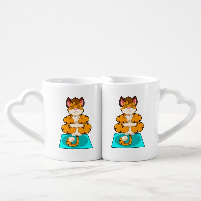 Tiger at Yoga on Yoga mat Coffee Mug Set (Front Nesting)