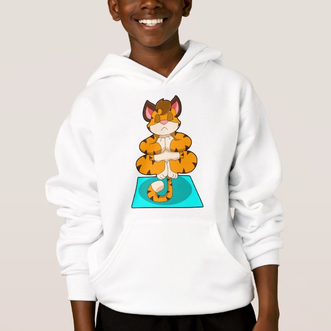 Tiger at Yoga on Yoga mat Hoodie (Front)