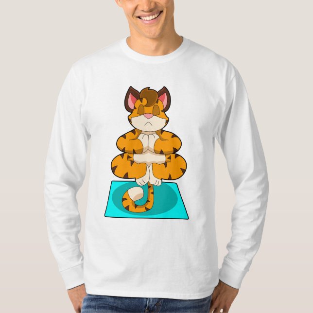 Tiger at Yoga on Yoga mat T-Shirt (Front)