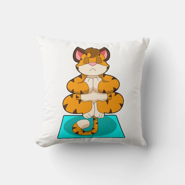 Tiger at Yoga on Yoga mat Throw Pillow (Front)