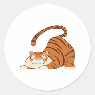 Tiger at Yoga Stretching Exercises Classic Round Sticker