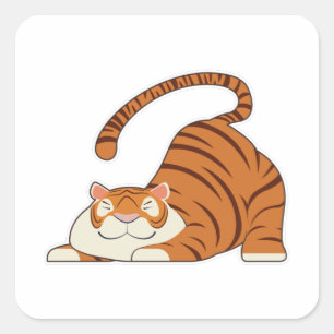 Tiger at Yoga Stretching Exercises Square Sticker