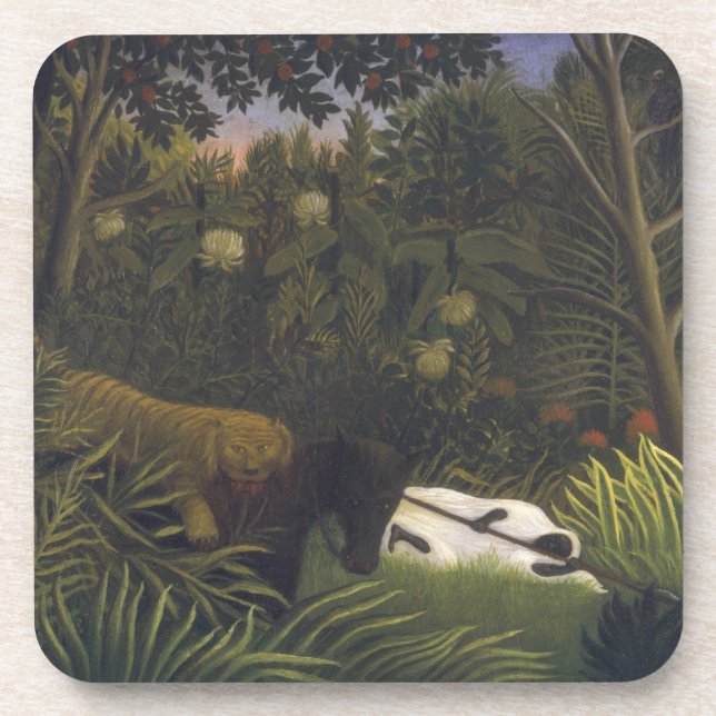 Tiger Attacking a Horse and a Sleeping Black Man ( Beverage Coaster (Front)