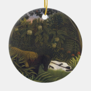 Tiger Attacking a Horse and a Sleeping Black Man ( Ceramic Ornament