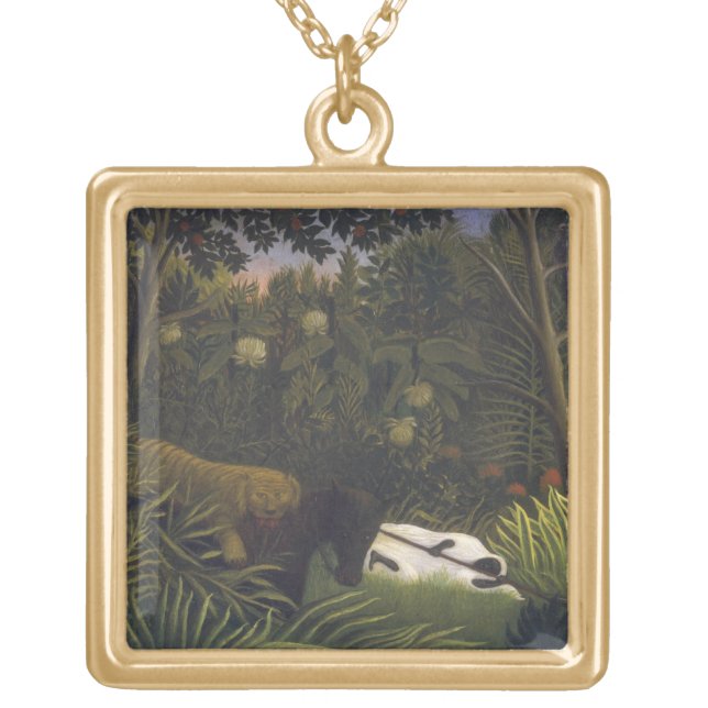 Tiger Attacking a Horse and a Sleeping Black Man ( Gold Plated Necklace (Front)