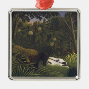 Tiger Attacking a Horse and a Sleeping Black Man ( Metal Ornament