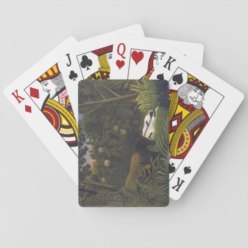Tiger Attacking a Horse and a Sleeping Black Man  Poker Cards