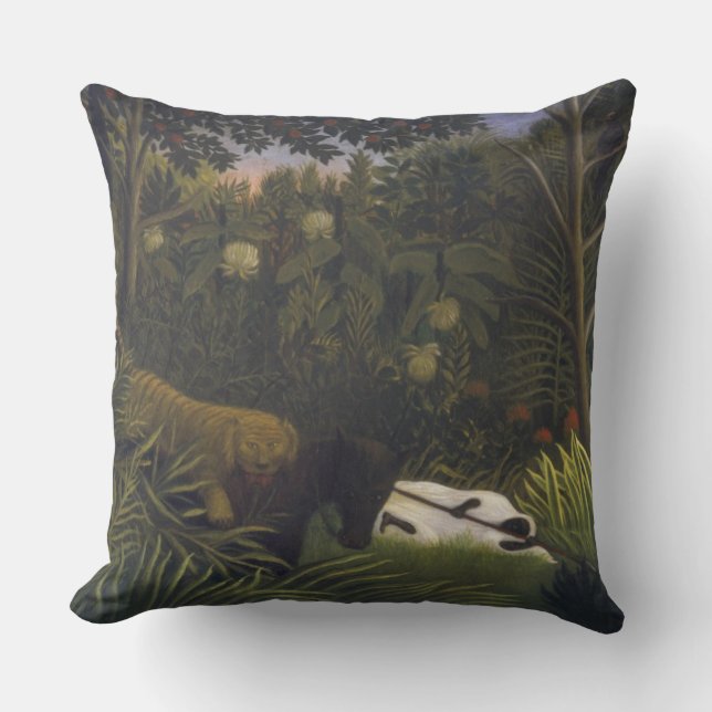 Tiger Attacking a Horse and a Sleeping Black Man ( Throw Pillow (Front)