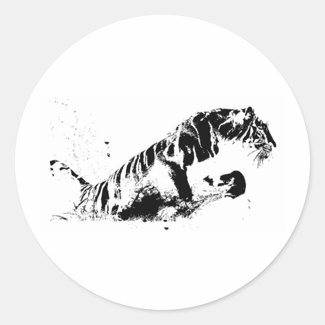 Tiger Attacking Pop Art Classic Round Sticker (Front)