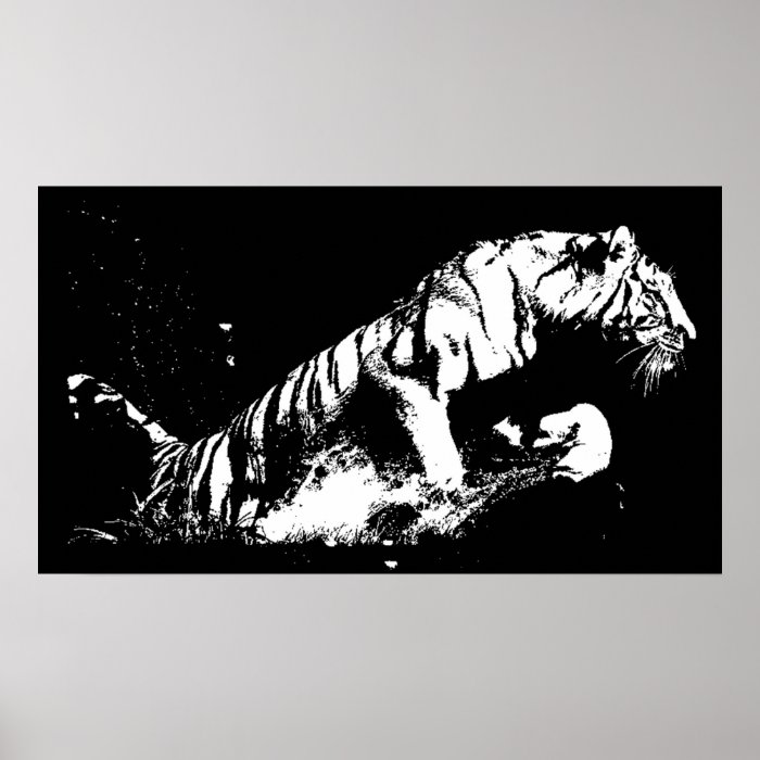 Tiger Attacking Poster Print   Tiger Black & White