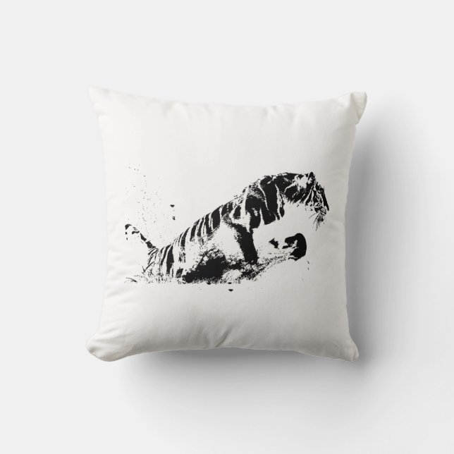 Tiger Attacking Throw Pillow (Front)