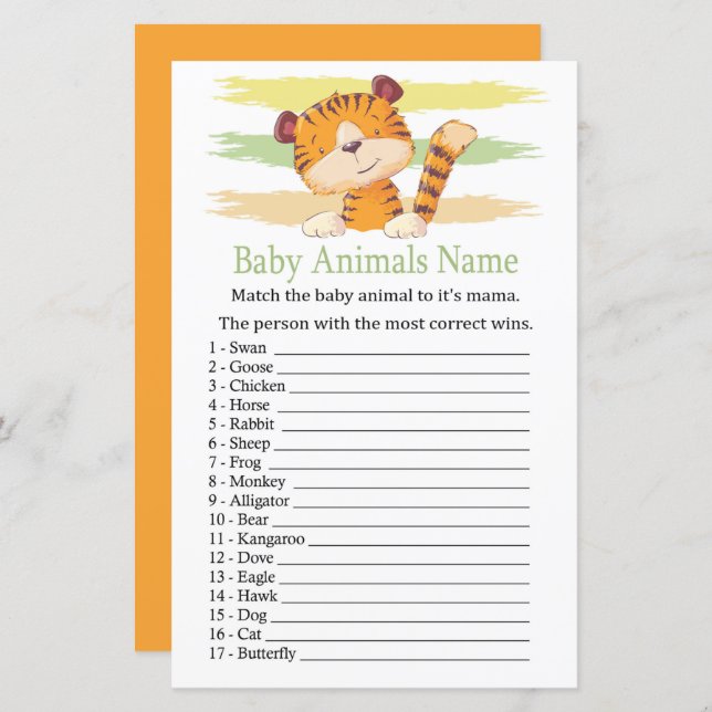 Tiger Baby Animals Name Game  (Front/Back)