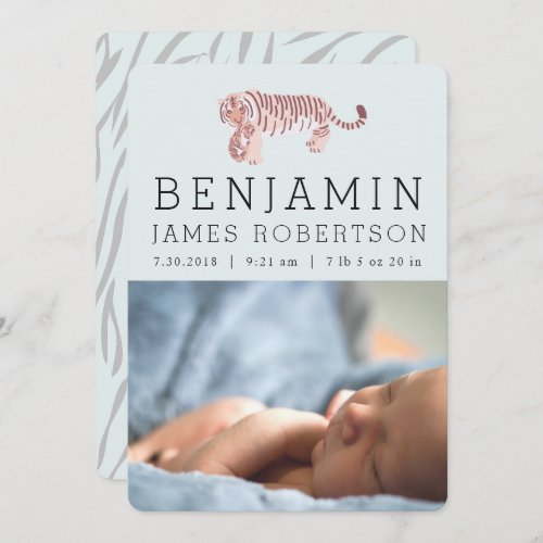 Tiger Baby Boy Blue Birth Announcement Card