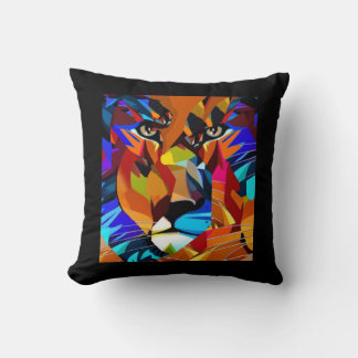 Tiger Baby on Orange/Blue/Red/Black/White Throw Pillow
