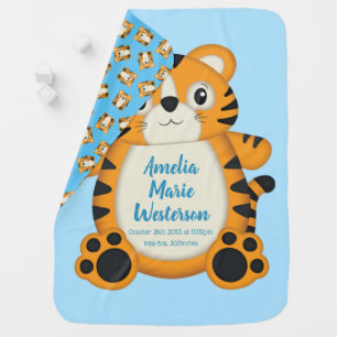 Tiger Baby Shower Blue Baby Blanket