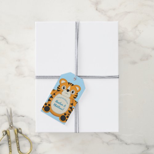 Tiger Baby Shower Blue Gift Tags