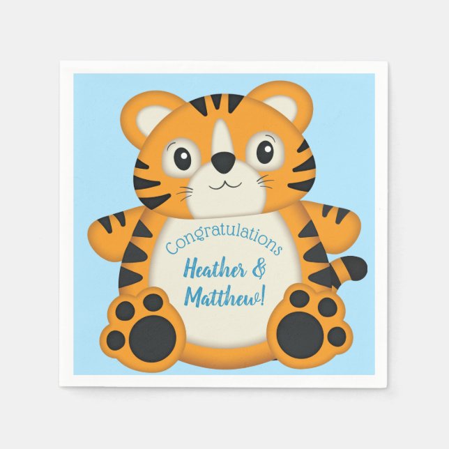 Tiger Baby Shower Blue Napkins (Front)