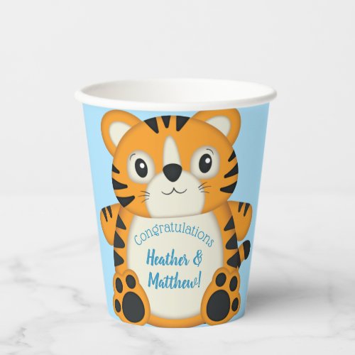 Tiger Baby Shower Blue Paper Cups