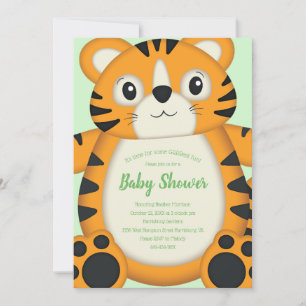 Tiger Baby Shower Green Invitation