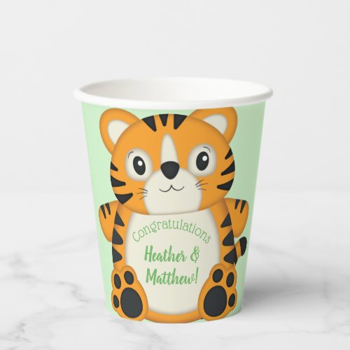 Tiger Baby Shower Green Paper Cups