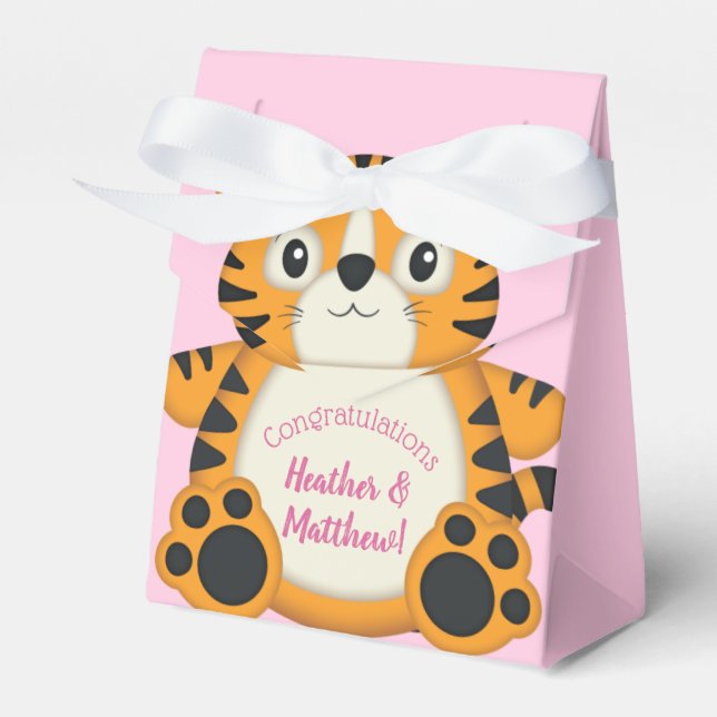 Tiger Baby Shower Pink Favor Boxes (Front Side)