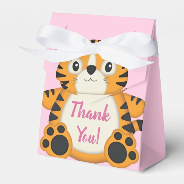 Tiger Baby Shower Pink Favor Boxes (Front Side)
