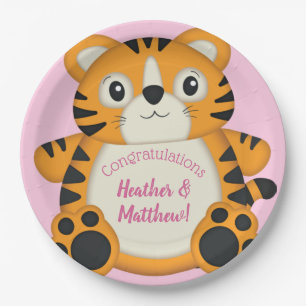 Tiger Baby Shower Pink Paper Plates