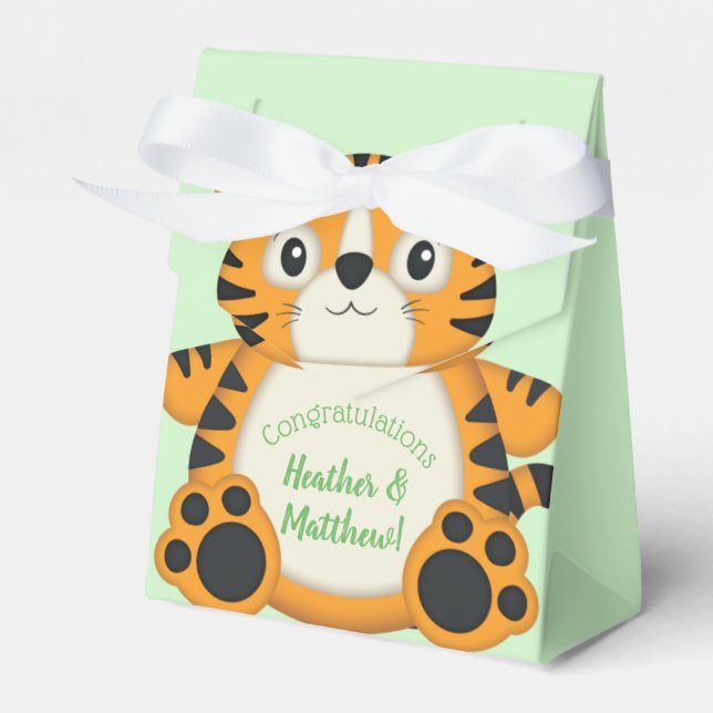 Tiger Baby Shower Safari Favor Boxes (Front Side)