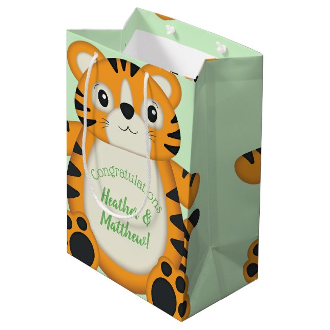 Tiger Baby Shower Safari Medium Gift Bag (Back Angled)