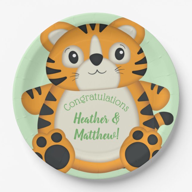 Tiger Baby Shower Safari Paper Plates (Front)