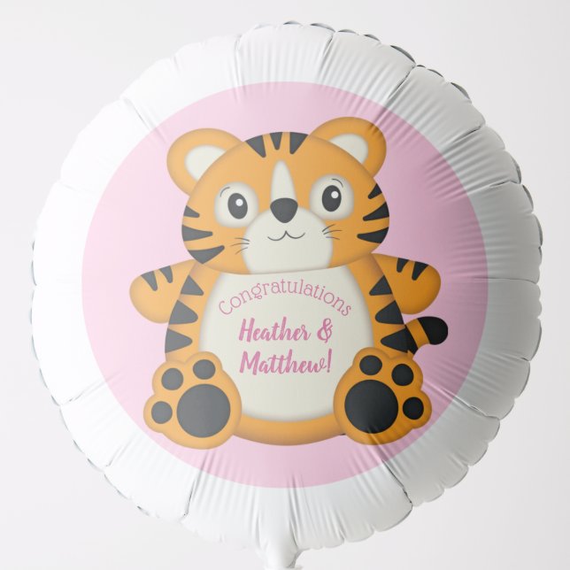 Tiger Baby Shower Safari Pink Girl Balloon (Front)