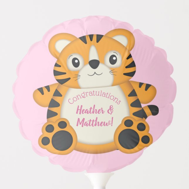 Tiger Baby Shower Safari Pink Girl Balloon (Front)