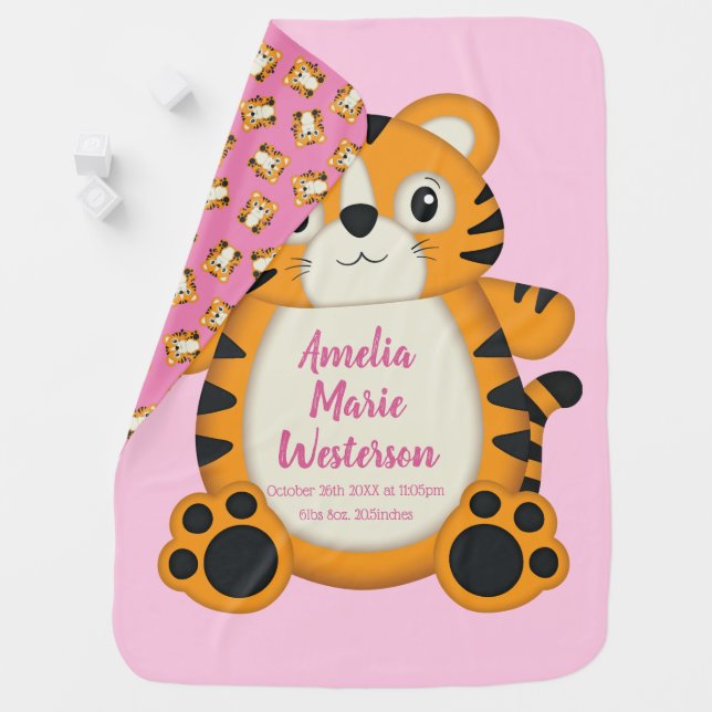 Tiger Baby Shower Safari Pink Girl Blanket (In Situ)