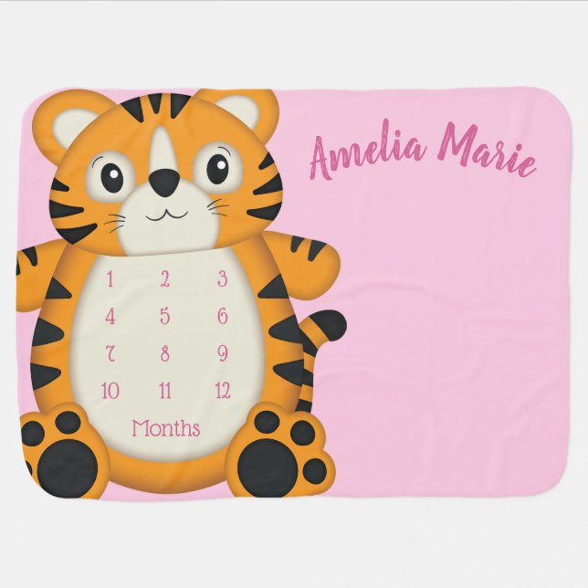 Tiger Baby Shower Safari Pink Girl Blanket (Horizontal)