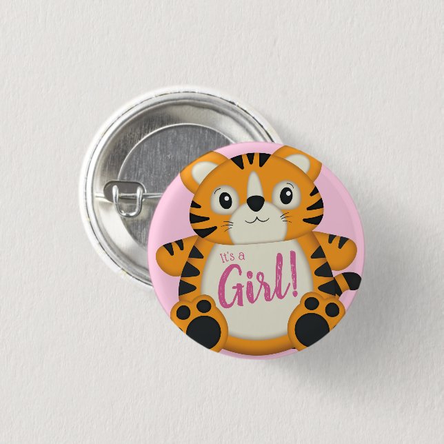 Tiger Baby Shower Safari Pink Girl Button (Front & Back)