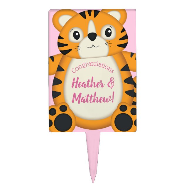 Tiger Baby Shower Safari Pink Girl Cake Topper (Front)